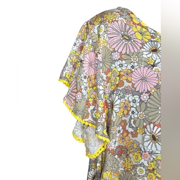Uncle Frank yellow flowy floral dress statement sleeves lightweight sz XL used - Picture 4 of 7